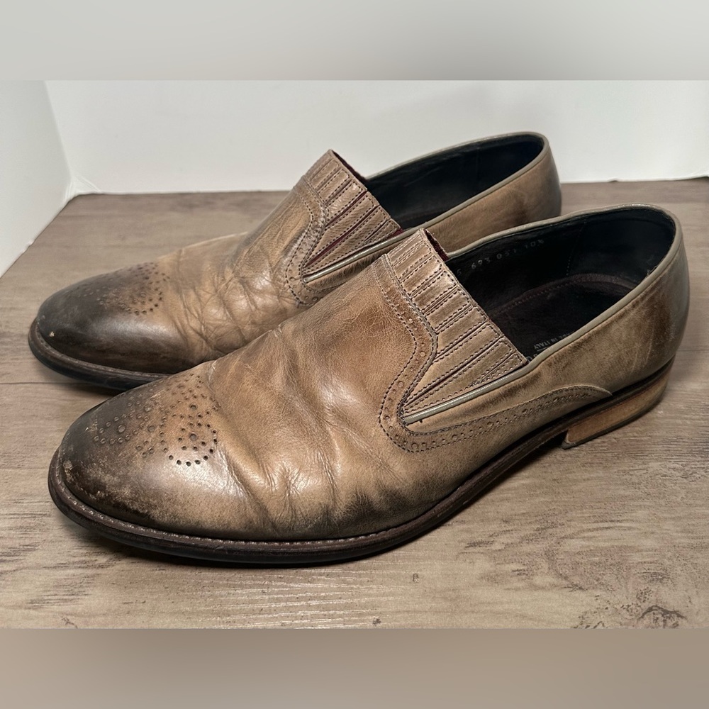 BACCO BUCCI  Mens Tan Distressed Italian Leather Slip On Loafer Shoes Size 10.5.